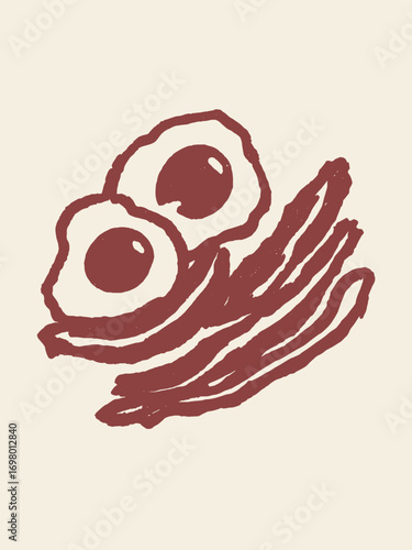 Fried eggs and bacon minimalist sketch vector illustration