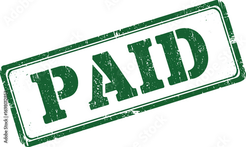 green paid stamp with grunge texture on transparent background