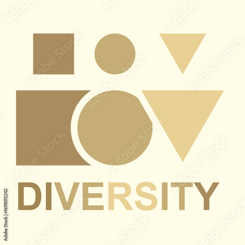 Minimalist geometric composition with diverse shapes and skin tones on cream background, symbolizing inclusion, unity, and the beauty of human diversity.