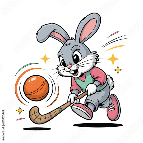 Playful Bunny Excels in Field Hockey Game
