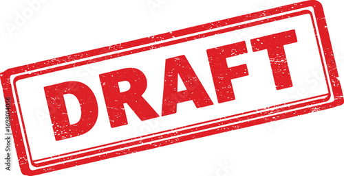 red draft stamp with grunge texture on transparent background