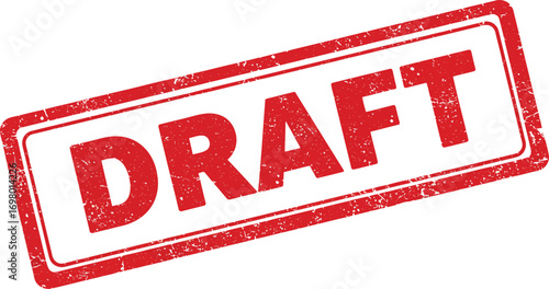 red draft stamp with grunge texture on transparent background