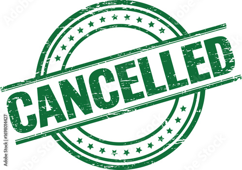 cancelled stamp green ink circular design on transparent background