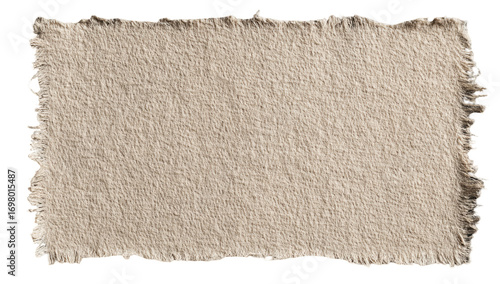 A rectangular piece of beige fabric with frayed edges
