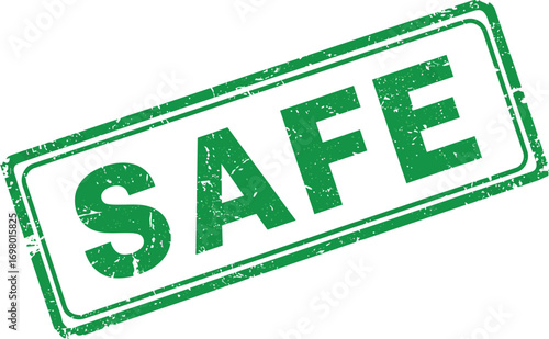 green safe stamp with bold text on transparent background