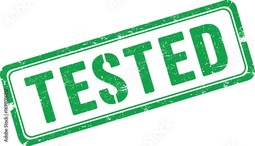 green tested stamp with grunge texture on transparent background