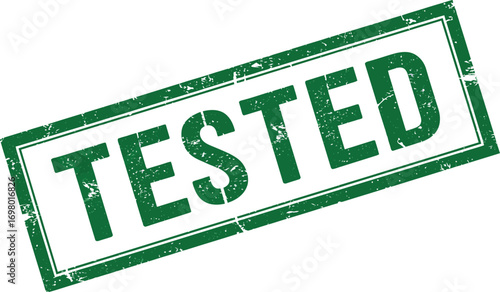 tested stamp with green ink on transparent background