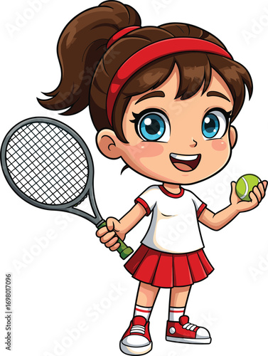 Cartoon boy playing tennis, child hitting ball, tennis racket swing, fun sports activity, blue outfit, energetic kid athlete
