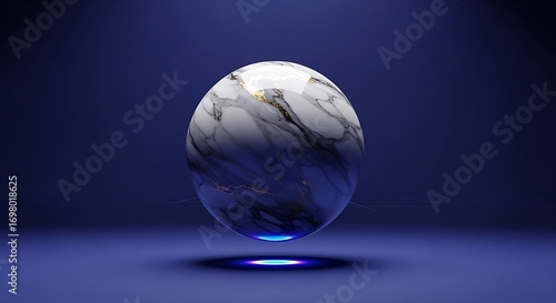 Floating marble sphere illuminated with subtle blue light effect