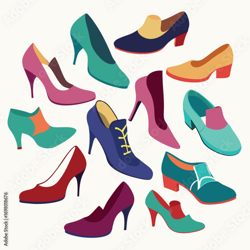 Vibrant collection of high heels and stylish shoes in various colors