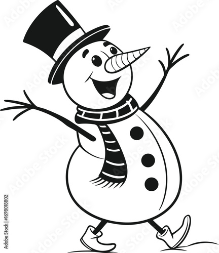 Winter Wonderland Snowman Silhouette Vector, Festive Holiday Snowman Outline Design, Frosty Christmas Snowman Black Silhouette, Minimalist Winter Snowman Vector Illustration