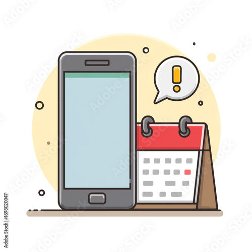 Vector art of smartphone and calendar icon with notification alert