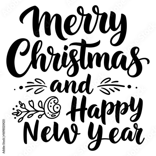 Festive Christmas and Happy New Year Greeting Card with Elegant Calligraphy and Decorative Elements