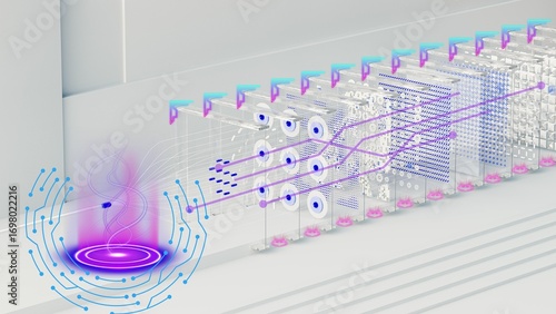 Quantum computing architecture illustration depicting advanced technology and data processing