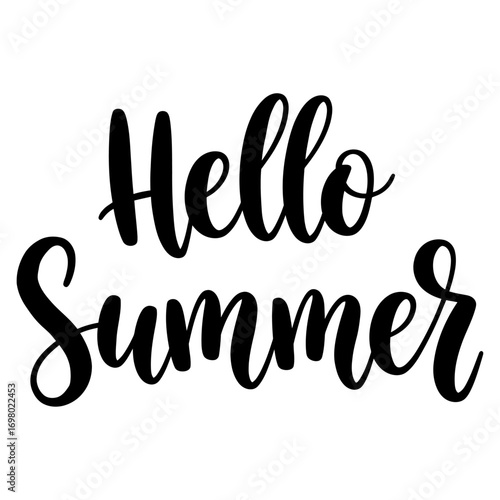 Hello Summer Hand Lettered Typography Design, Summer Vibes, Vacation, Beach, Sun, and Fun - a Cheerful Greeting to the Season