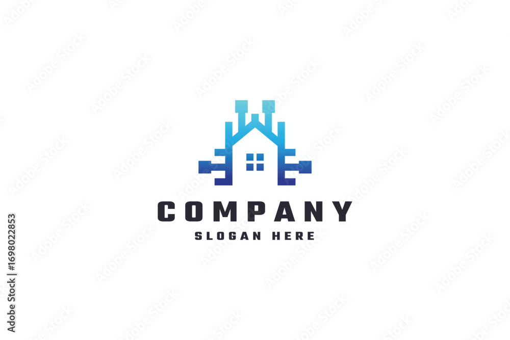 Naklejka premium Digital Smart House Logo 
