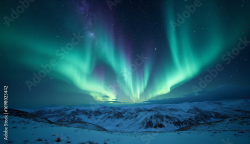 Wallpaper Mural Aurora borealis with Milky Way above snowy hills Torontodigital.ca