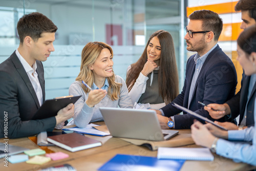 Group of creative business people planning future company growth and progress