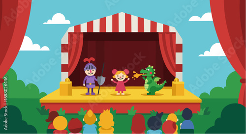 Childrens outdoor stage play with knight princess dragon performance