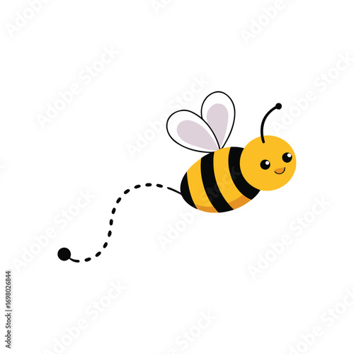 Bee Cartoon Flying with Trail Line Isolated on White Background