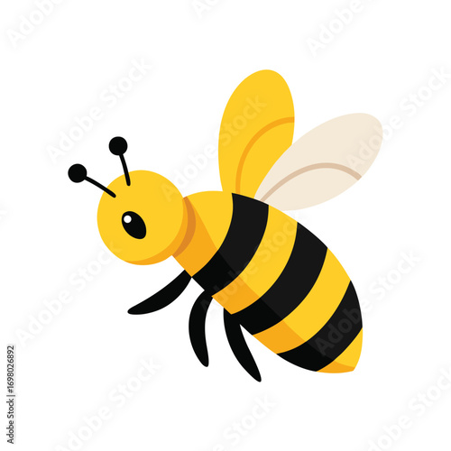 Bee Flying with Pollen Basket Isolated on White Vector