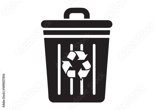 trash can logo silhouette vector, trash bin icon silhouette vector illustration, recycling and waste management silhouette logo, garbage trash can logo silhouettes vector on white background