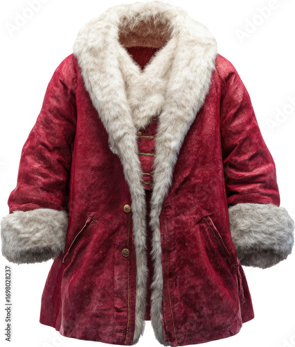 Festive red santa coat with white fur collar for joyful Christmas celebration