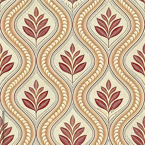 Elegant seamless pattern with botanical leaf motifs for vintage textiles, wallpaper, and luxurious backgrounds