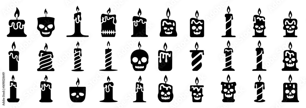 Naklejka premium black halloween candle icons with spooky ghost skull