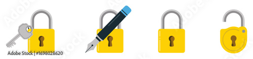 open and closed padlock emoji icon set vector