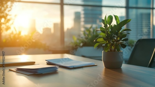 Serene workspace bathed in sunlight creating a calm and productive environment