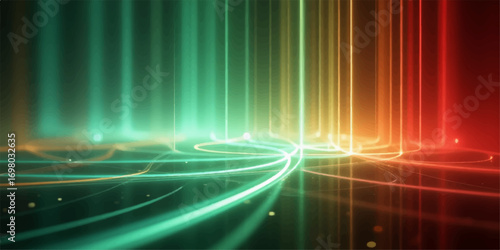 Abstract background with a colorful glowing laser line and wave motion, creating a bright digital wallpaper design with a dark backdrop