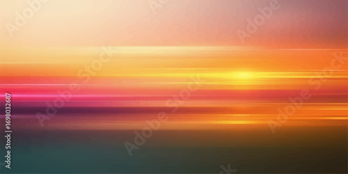 Vibrant orange and red sunlight illuminates the sky and clouds, creating a stunning abstract over the tranquil blue sea