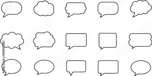 Set of various speech bubble icons in line art style representing communication