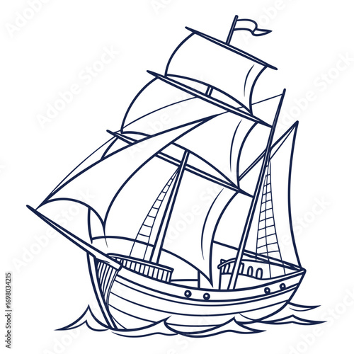 Wallpaper Mural Classic sailing ship with full sails navigating through ocean waves under a clear sky Torontodigital.ca