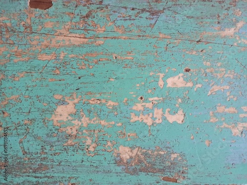Rustic Wood Background with Peeling Turquoise Paint
