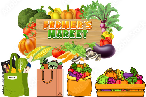 Fresh vegetables and fruits in a bag on a white background.Eco-Friendly Grocery Shopping