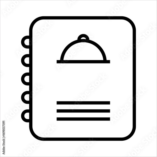 A simple line drawing of a menu or recipe book with a serving dish icon on the cover.