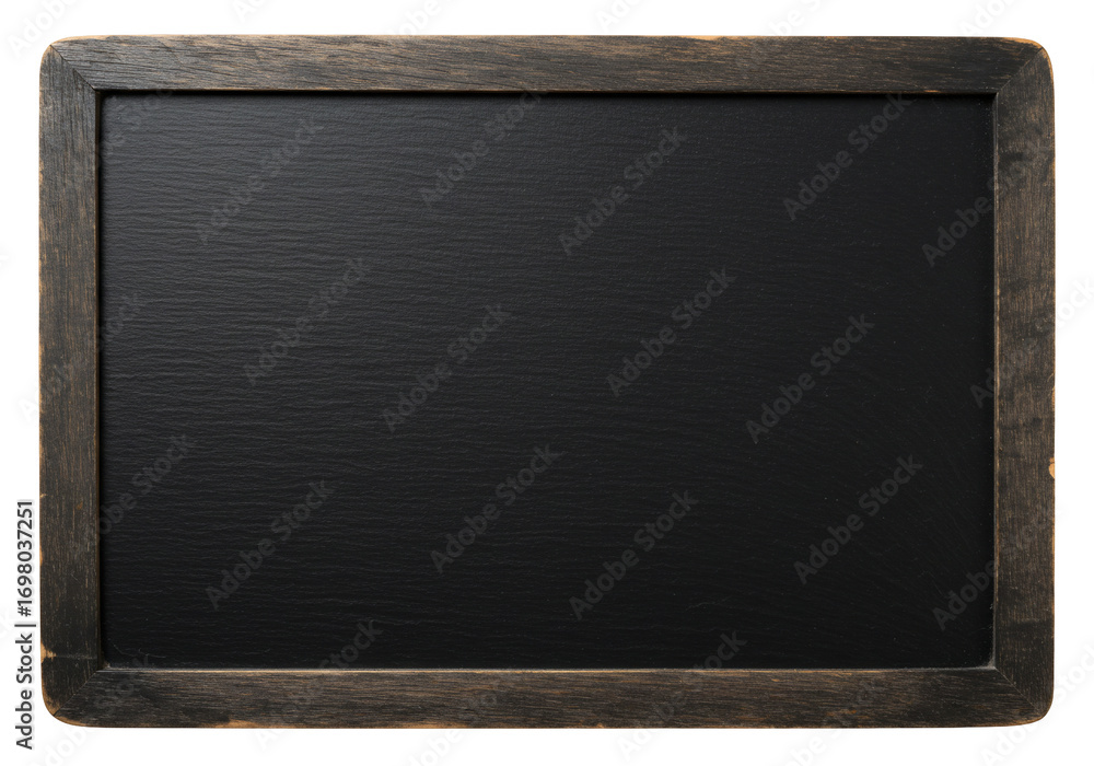 Fototapeta premium Blackboard with wooden frame blank menu board empty chalkboard sign dark slate texture rustic style simple design clean background copy space education advertisement announcement