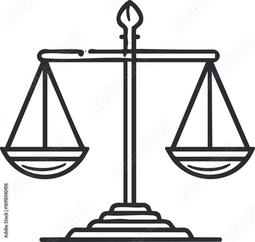 A simple illustration of a balance scale symbolizing justice and fairness in law. Black on transparent background.