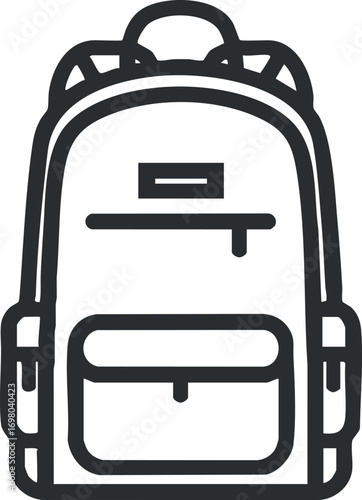 A stylish and functional backpack designed for travel and school use with multiple pockets. Black on transparent background.