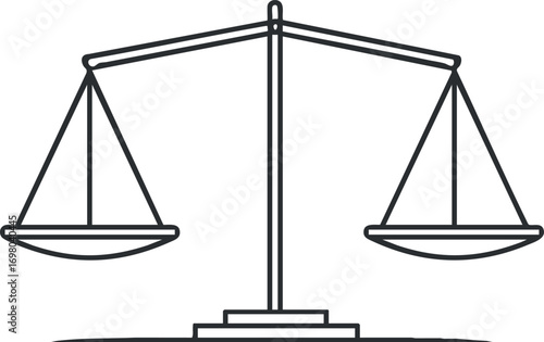 A simple illustration of balanced scales symbolizing justice and fairness in law and order. Black on transparent background.