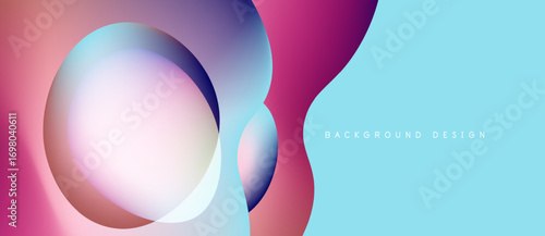 Abstract gradients form layered circles, curves. Blue, pink, purple hues blend smoothly. Modern design element for backgrounds.