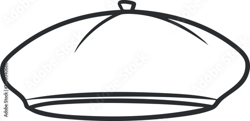 Stylized outline illustration of a classic beret hat suitable for various fashion contexts. Black on transparent background.