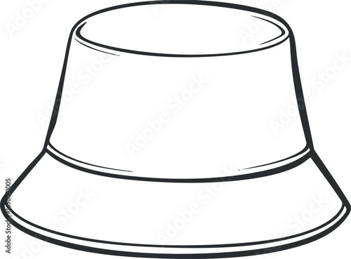 A simple line art illustration of a bucket hat suitable for casual outdoor wear. Black on transparent background.