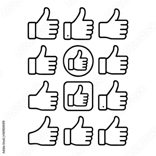 Assorted Thumbs Up Icons in Various Shapes and Styles Approval and Agreement.
