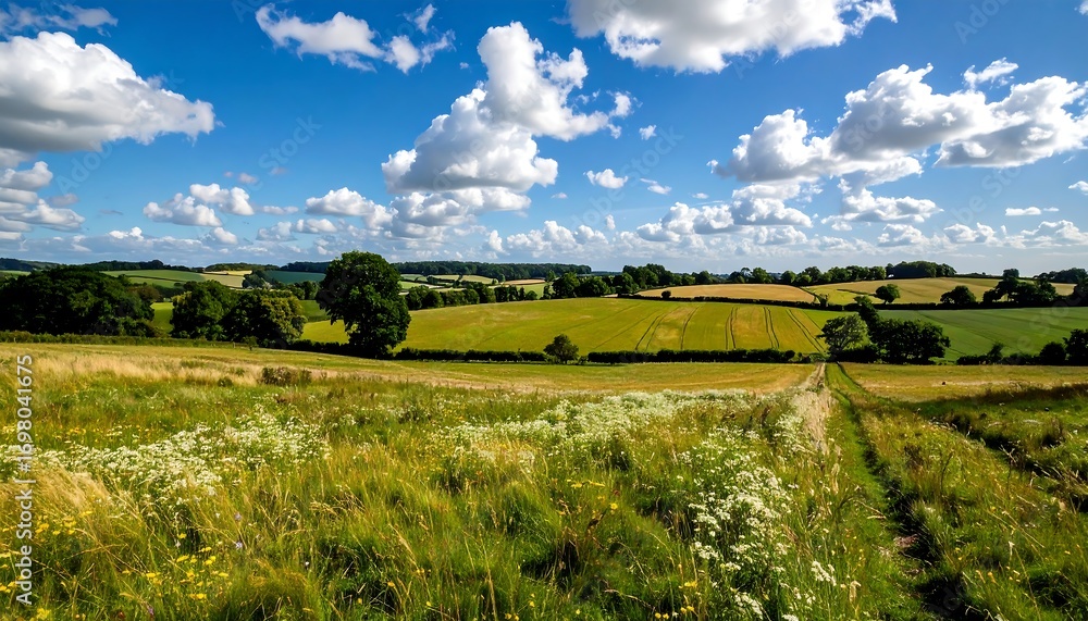 Fototapeta premium Panoramic view of a sun-drenched countryside