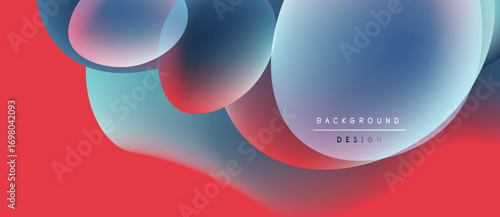 Abstract fluid shapes blend, creating vibrant red, blue gradients. Text reads background design within composition. Smooth transitions dominate visual space.