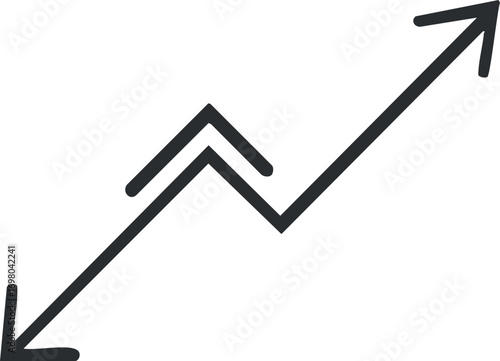 A stylized graph indicating upward growth and positive trends in finance and business. Black on transparent background.