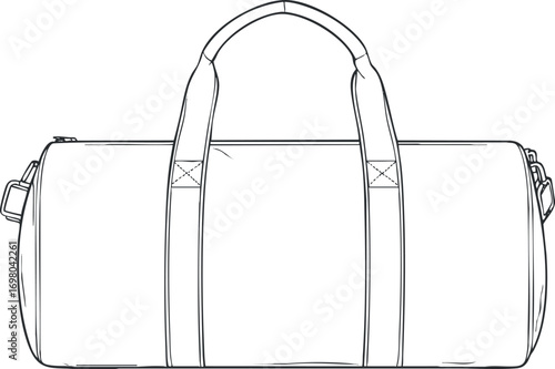 A simple and functional duffel bag design ideal for travel and sports activities. Black on transparent background.